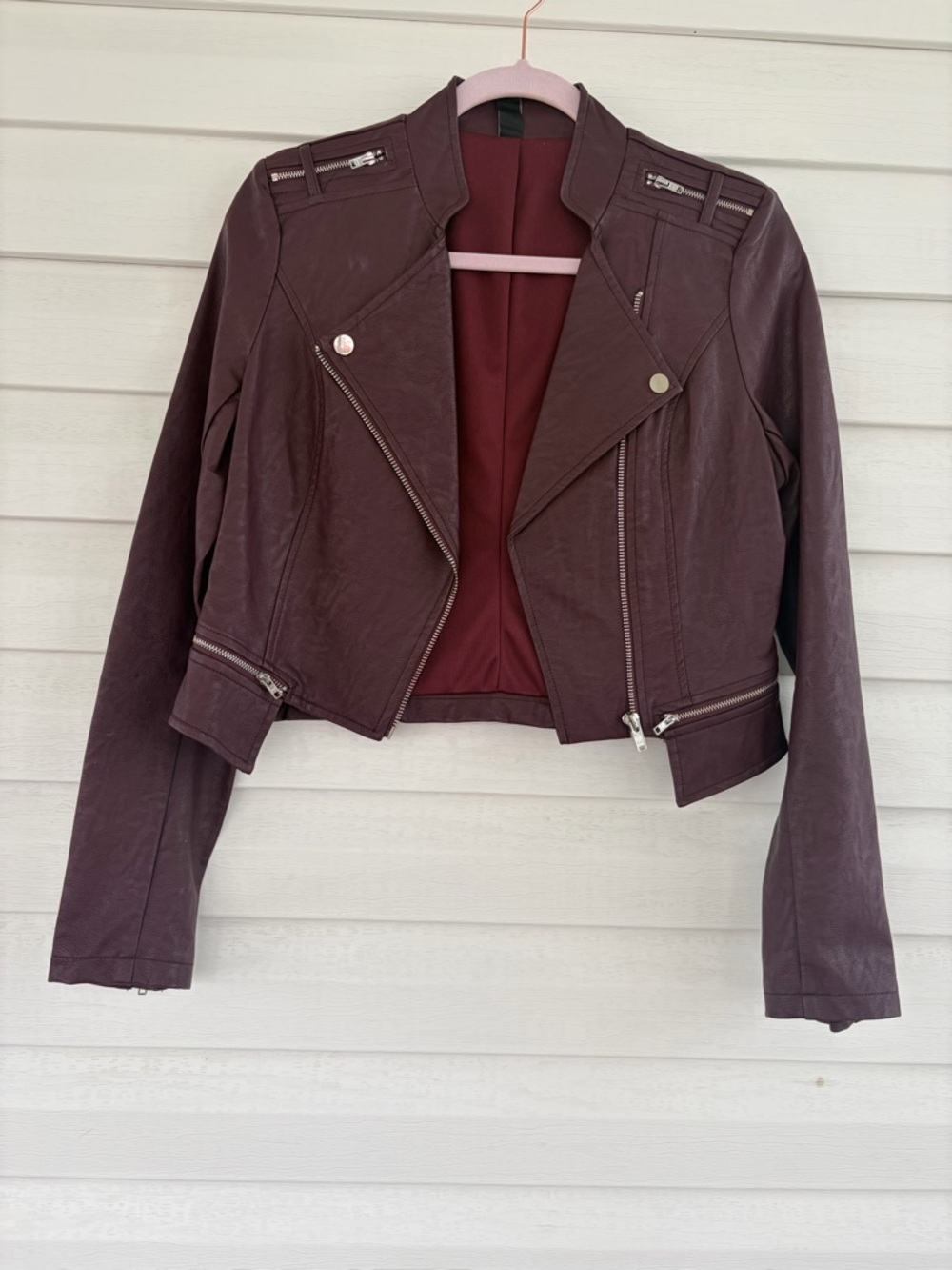 Windsor Faux Leather Moto Jacket Burgundy Edgy Fall Layer